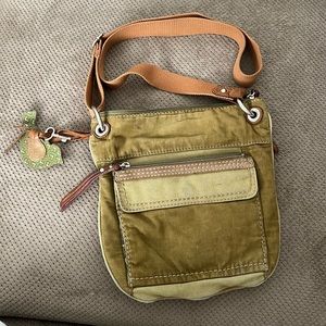 Fossil Green Corduroy Canvas Crossbody Bag
